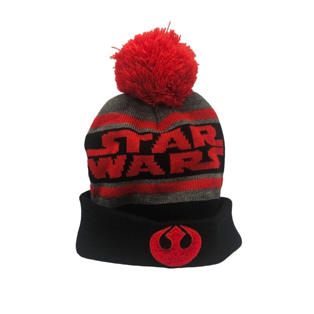 Disney Star Wars Rebel Alliance One Size Fits Most Pom Beanie Cap Black Red